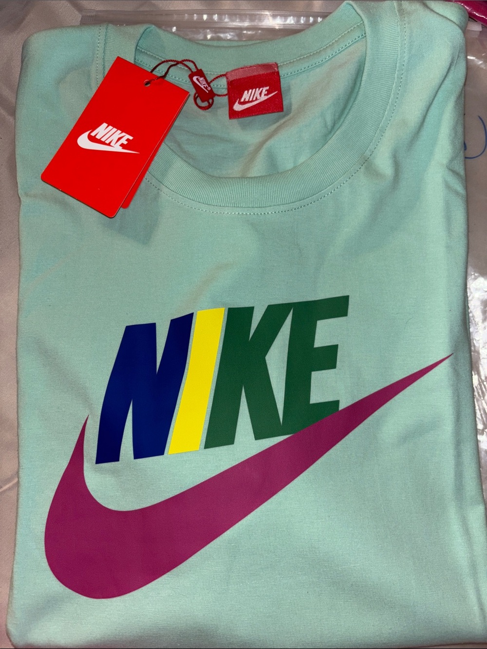 Woman Mint Short Sleeve Tee with Multicolor Logo